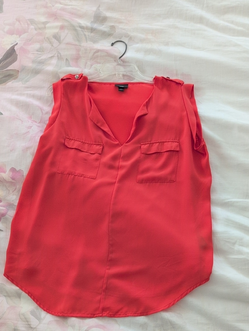 Massimo Coral-Red V-Neck Button-Shoulder Pocket Camisole
